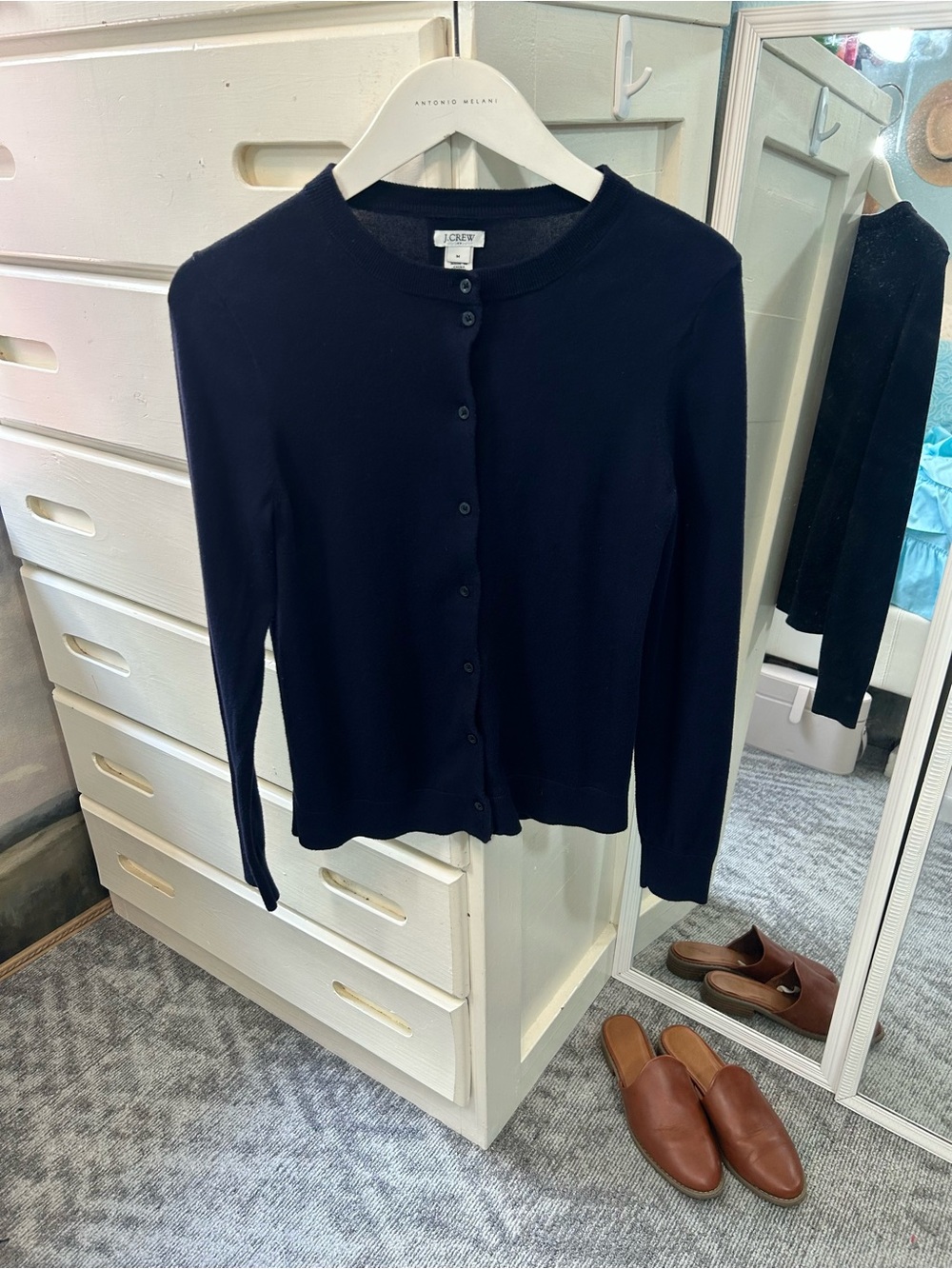 J. Crew 100% Cotton Navy Knit Button-Up Classic Crewneck Cardigan Sweater✨